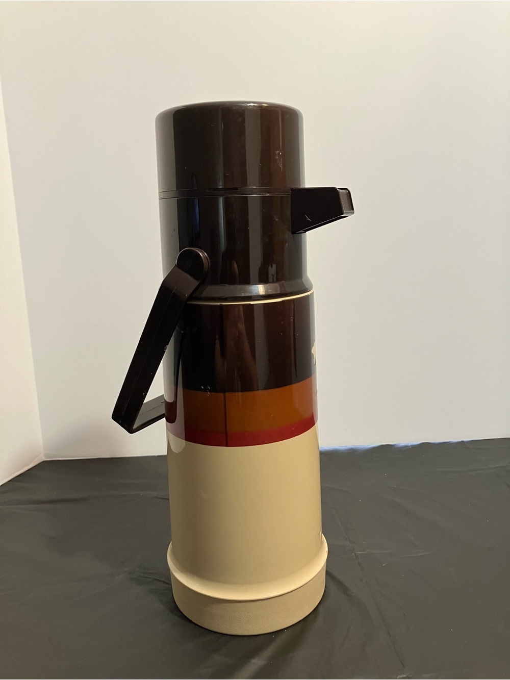 Thermos Brown, Cream & Red Striped Insulated Carafe